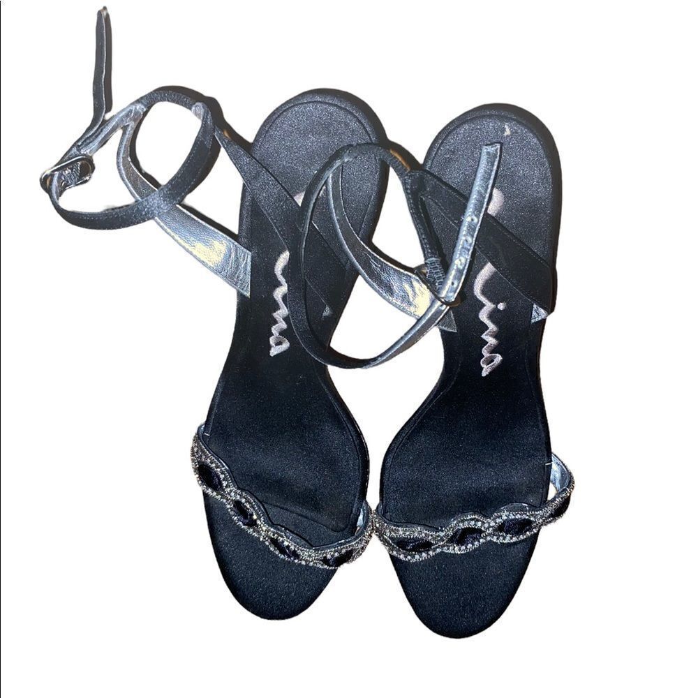 Nina Black Fabric Rhinestone Shoes Size  7.5 M